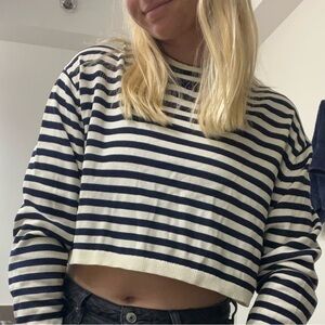 Zara Navy and White Striped Crop Top